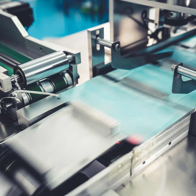 Face mask production line in modern factory