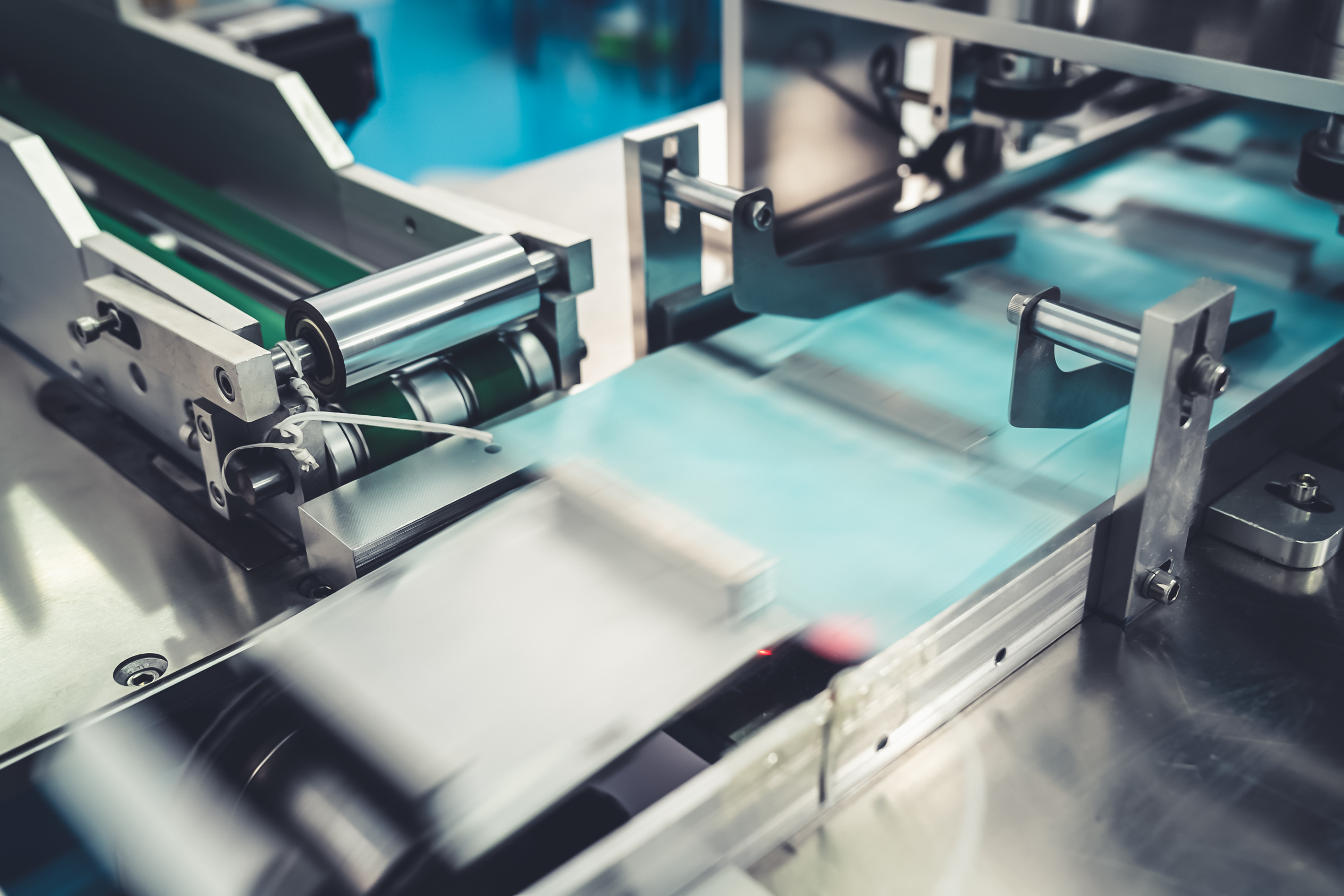 Face mask production line in modern factory